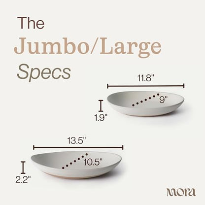 MORA Jumbo and Large Serving Dishes Set of 2, 13 inch and 12 inch Ceramic Pottery Oval Platters - Microwave, Oven and Dishwasher Safe - Oat - color: Oat, size: Jumbo & Large