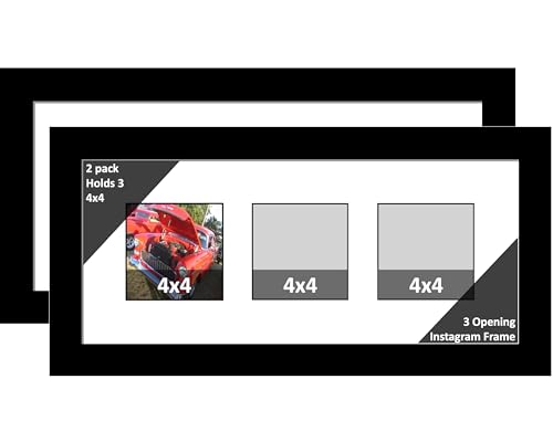 3 4x4 Opening Manhattan Black 8x18 Picture Frame Holds 4x4 photo Collage with White Matting and Glass (Pack of 2) - color: White, size: 3 4x4 (pack of 2)