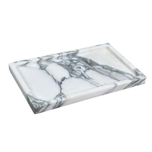 Arabescato Marble Vanity Tray, 9.8"x5.9" | Genuine Marble Stone Tray for Bathroom/Kitchen/Dresser - color: Marble Tray-arabescato