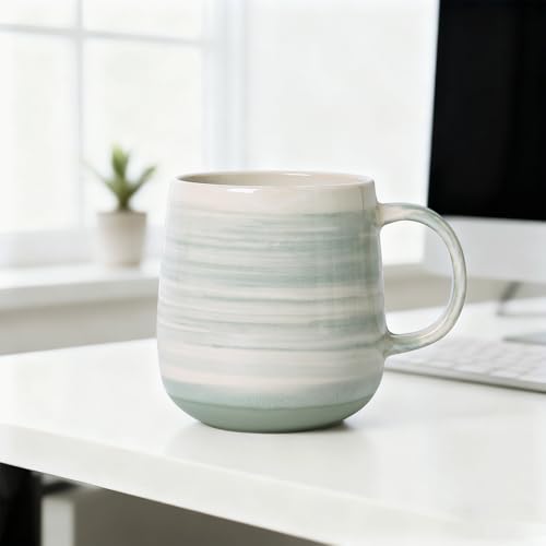 Coffee Mugs Set of 4, 12oz Stoneware Coffee Cups with Handle, Light Green | Hand-Painted Ceramic Mugs Set for Women and Men, Dishwasher & Microwave Safe, Suitable for Hot Coffee, Tea, Cocoa, Milk - color: Light Green