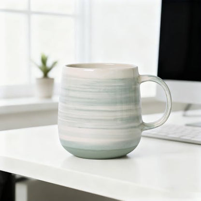 Coffee Mugs Set of 4, 12oz Stoneware Coffee Cups with Handle, Light Green | Hand-Painted Ceramic Mugs Set for Women and Men, Dishwasher & Microwave Safe, Suitable for Hot Coffee, Tea, Cocoa, Milk - color: Light Green