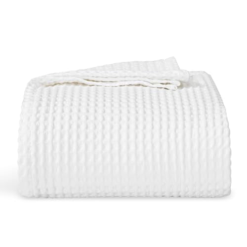 EGOHOME Lightweight Cotton Two-Tone Check Pattern Waffle Throw Blanket | Bright White, 50"x60", Soft & Breathable for Bed, Couch, Sofa, All Seasons - color: Bright White, size: Throw