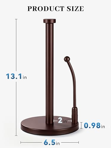 SMARTAKE Paper Towel Holder Countertop, Non-Slip Weighted Base, Bronze | Freestanding Kitchen Roll Dispenser, Rustproof Stainless Steel, Spring Arm for Easy Tear, Widden Top, with 4 Suction Cups - color: 06-bronze