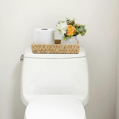 Water Hyacinth Bathroom Vanity Tray with Handle, 11 Inch | Toilet Tank Basket, Bathroom Counter Organizer, Small Wicker Tray, Toiletry Storage, Woven Decor - size: 11.1" x 7.1" x 2.2"