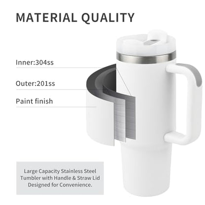 Insulated Tumbler, White, 30 oz | Stainless Steel Vacuum, Handle and Straw, Leak Resistant Lid, Fits Car Cup Holder - color: White, size: 30 oz