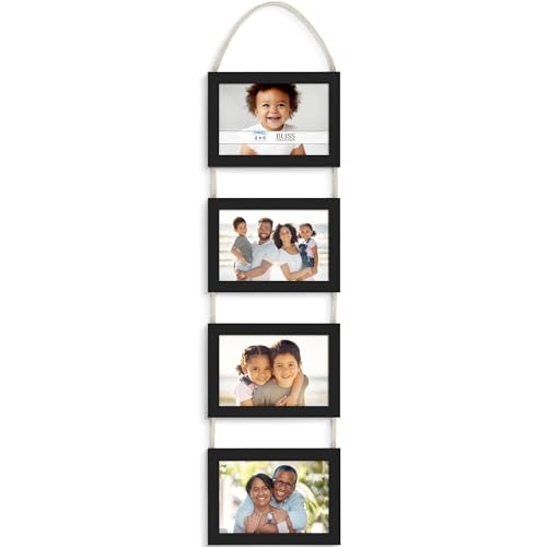 4x6 Wall Hanging Picture Frames Collage with 4 Openings - Basic Black - Casual Style Engineered Wood Frames - Wall Mount Only - Bliss Collection - color: Basic Black, size: 4x6