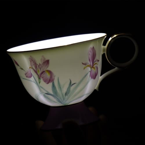 KAMMAK Ceramic Coffee Cups Saucers Set of 2, Porcelain Espresso Cups with Saucers, 8.45 oz Handcrafted Elegant Bone China Tea Cups, Iris Flower & Butterfly Pattern Teacup for Party, Office, Gift - color: Flying Summer Kite (Light Blue + Pink)