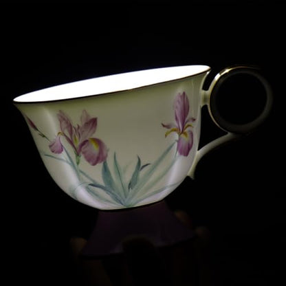 KAMMAK Ceramic Coffee Cups Saucers Set of 2, Porcelain Espresso Cups with Saucers, 8.45 oz Handcrafted Elegant Bone China Tea Cups, Iris Flower & Butterfly Pattern Teacup for Party, Office, Gift - color: Flying Summer Kite (Light Blue + Pink)