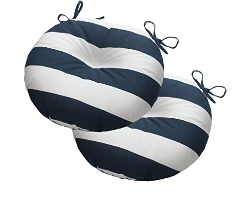 Magpie Fabrics Outdoor Round Bistro Seat Cushions with Ties, 15"x15"x4" Set of 2, Tufted Waterproof Barstool Chair Pads for Patio Home Garden Office, Navy White - color: Navy White