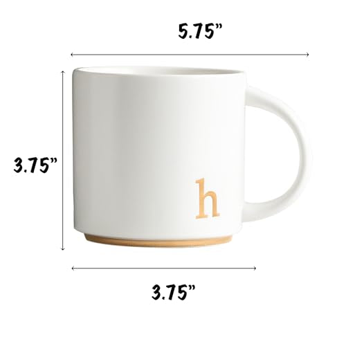 COLLECTIVE HOME Ceramic Coffee Mug, 15 oz Monogram Cup with Gift Box(h) | Dishwasher Safe, Engraved Gold Letter , Personalized Housewarming Birthday Present, Christmas Thanksgiving Mothers Day Gifts - color: gold-h