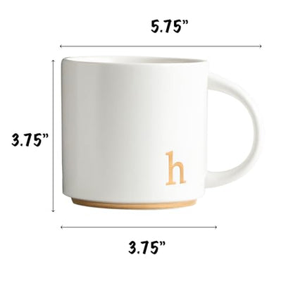 COLLECTIVE HOME Ceramic Coffee Mug, 15 oz Monogram Cup with Gift Box(h) | Dishwasher Safe, Engraved Gold Letter , Personalized Housewarming Birthday Present, Christmas Thanksgiving Mothers Day Gifts - color: gold-h