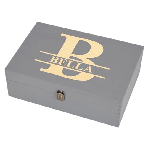 Personalized Wooden Keepsake Box – Custom Engraved Split Monogram Memory Box with Name & Date, Elegant Storage Chest Gift for Special Occasions - style: 8. Split Monograms