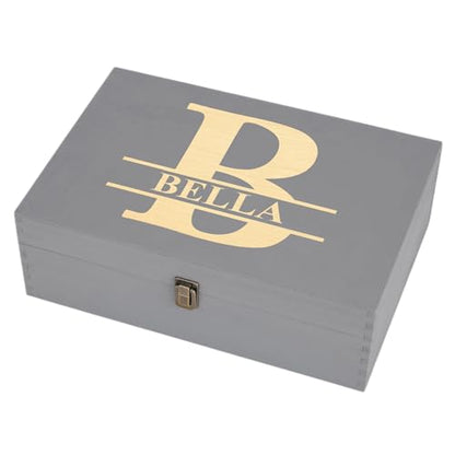Personalized Wooden Keepsake Box – Custom Engraved Split Monogram Memory Box with Name & Date, Elegant Storage Chest Gift for Special Occasions - style: 8. Split Monograms