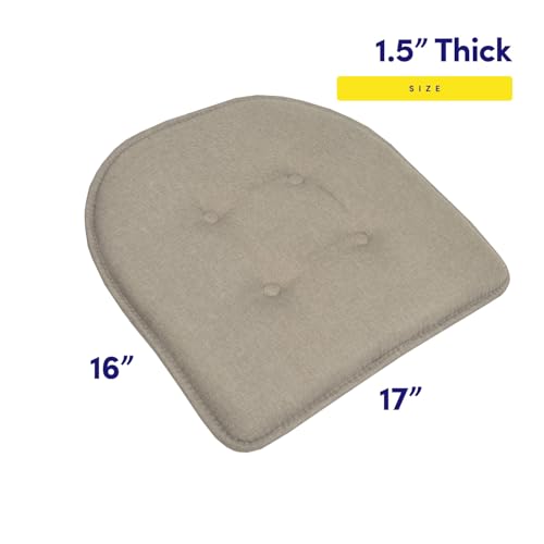 Sweet Home Collection Chair Cushion Memory Foam Pads Tufted Slip Non Skid Rubber Back U-Shaped 17" x 16" Seat Cover, 2 Count (Pack of 1), Khaki - color: Greige, size: 2 Pack, style: Foam Pads