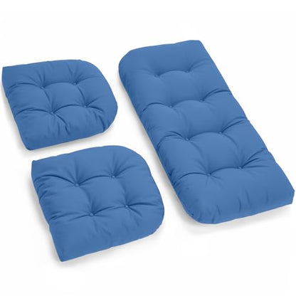 All Weather Outdoor Wicker Chair Cushions of 3 Pieces, Waterproof Outdoor Wicker Chair Cushion for Patio Furniture Loveseat Settee Bench, 1 Loveseat and 2 U-Shaped Cushions, Royal Blue - color: Royal Blue