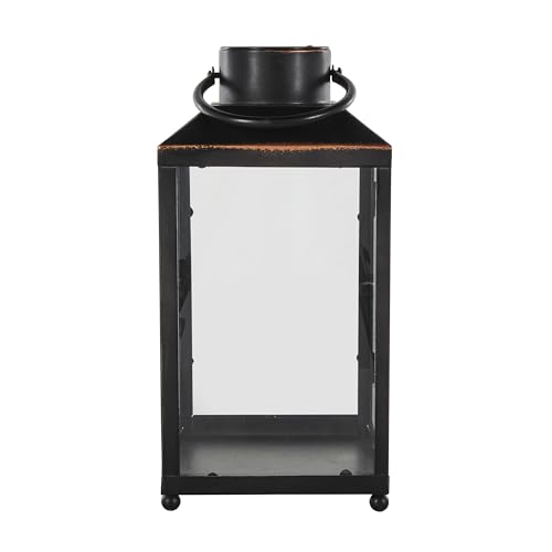 Deco 79 Metal Modern Candle Lantern with Gold Accents, 8" x 7" x 14", Black - size: 8" x 7" x 14