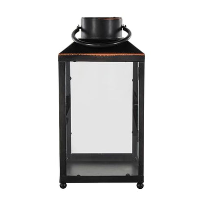 Deco 79 Metal Modern Candle Lantern with Gold Accents, 8" x 7" x 14", Black - size: 8" x 7" x 14