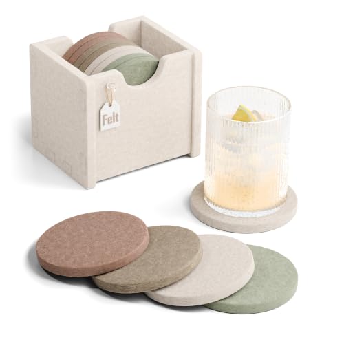 Fluxynara Felt Coasters with Holder, Set of 8 for Drinks, Boho | Round Felt Coasters, Absorbent, Heat-Resistant & Reusable for Drinks, Ideal for Coffee Tables and Living Rooms, 3.94 Inch - color: Boho, size: Round - 8 Count