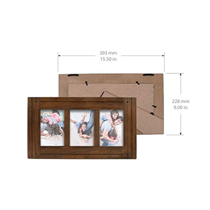Prinz Homestead Dark Walnut 3-Opening Collage Picture Frame 4x6 Photos - Distressed Wood Two-Way Easel Wall Tabletop Display - color: Distressed Walnut
