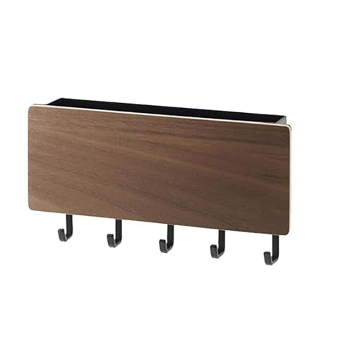 Wooden Key Holder Mail Organizer with 5 Hooks, Wall Mounted Key Rack Shelf for Entryway, Walnut Wood Color (Walnut Wood Color) - color: Walnut Wood Color