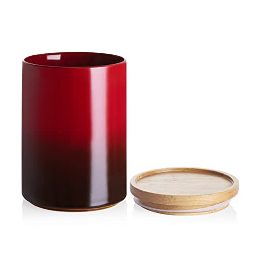 Sweejar Ceramic Food Storage Jar, Stackable Kitchen Canisters, Containers with Airtight Seal Wooden Lid for Serving Ground Coffee, Tea, Sugar, Salt and More - 28 Fl Oz (Gradient Red) - color: Gradient Red, size: 28 Fl Oz (4.0"x6.1")