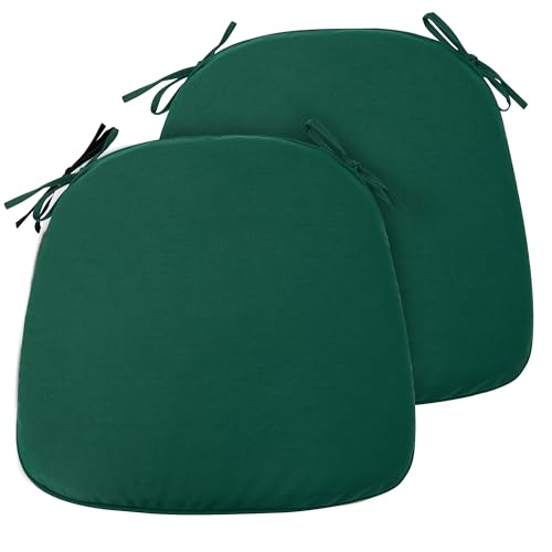 FUNHOME Indoor/Outdoor Chair Cushions Set of 2, 17x16x2Inch-Dark Green | Round Corner Patio Chair Pads with Ties, Water-Resistant, Patio Seat Cushions for Home Garden Furniture Decoration - color: Dark Green, size: Set of 2