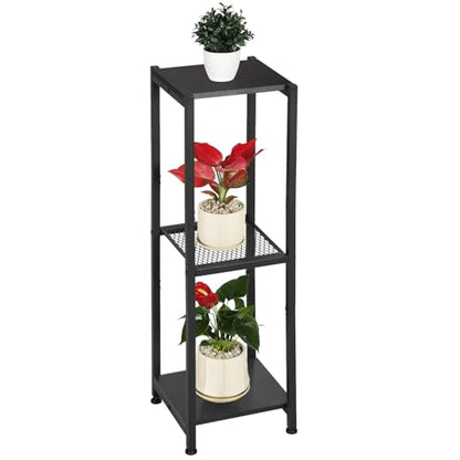 Dipion 3 Tier Pedestal Stand,40 Inch Extra Tall Plant Stand Indoor,Black | Eye-Catching,Rock-Solid Stability,Adjustable Feet,0.8x0.8"Metal Square Tube,Wood Board thickness 0.6",Weight Capacity 120 lbs