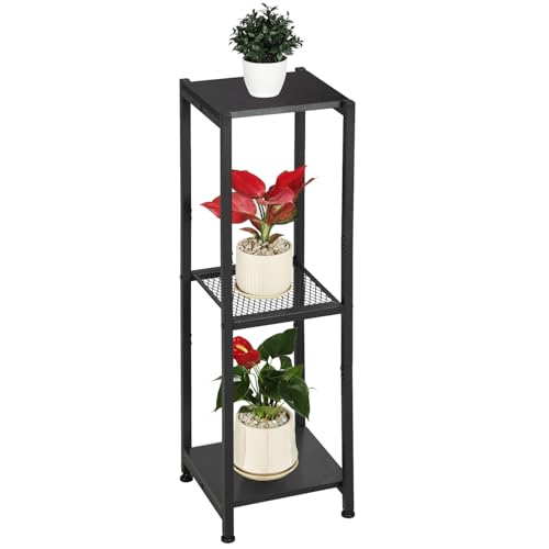 Dipion 3 Tier Pedestal Stand,40 Inch Extra Tall Plant Stand Indoor,Black | Eye-Catching,Rock-Solid Stability,Adjustable Feet,0.8x0.8"Metal Square Tube,Wood Board thickness 0.6",Weight Capacity 120 lbs
