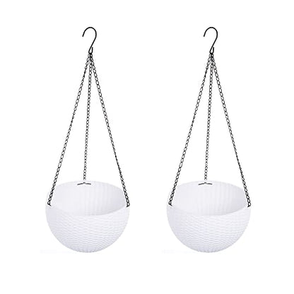 Hanging Basket Plastic Flower Pot Round Resin Garden Hanging Planter for Indoor Outdoor Plants 2 Pack White - color: 8 Inch White