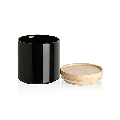 Sweejar Kitchen Canisters Ceramic Food Storage Jar, Stackable Containers with Airtight Seal Wooden Lid for Serving Coffee Bean, Flour, Tea, Spice and More - 39 Fl Oz (Black) - color: Black, size: 39 Fl Oz (5.2"x5.5")