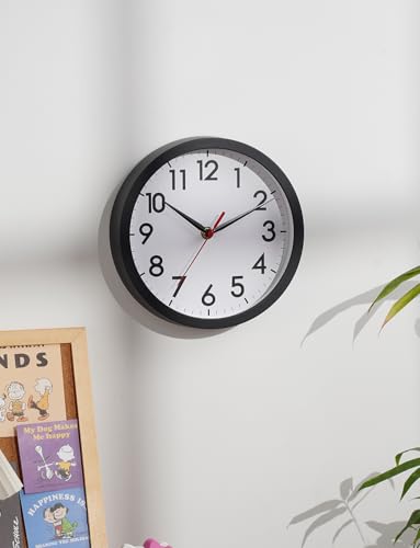AKCISOT 8 Inch Wall Clock, Silent Battery Operated Analog Clock, Black | Small Size | Bedroom | Office | Kitchen | Bathroom | Classroom | Modern | Easy to Read - color: A_black, size: 8 Inch