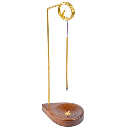 Incense Holder for Sticks - 11.4" Tall Reverse Style Incense Burner Holder with Mess Free Ash Catcher Tray - Modern & Minimalist Design Incense Sticks Holder with Brass & Walnut Wood Elements