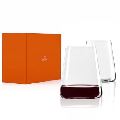 Stölzle Lausitz Stemless Red Wine Glass Power Set of 2, 17.5 oz – Modern Stemless Wine Glasses for Maximum Aroma – Flat Red Wine Glasses in Crystal Glass–Dishwasher & Break-Resistant, Made in Germany - size: 2 Pieces (1 Pack)