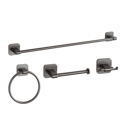 4 Pieces Bathroom Hardware Set, 24 inch Towel Bar, Towel Racks, Robe Towel Hooks, Toilet Paper Holder Wall Mounted Or Self-Adhesive,Stainless Steel and Plastic Bathroom Accessories Kit(Gray) - color: Gray
