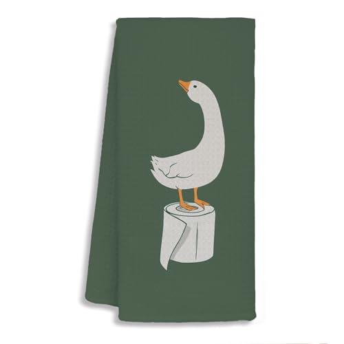 Funny Goose Bathroom Hand Towels, Goose Gifts, Funny Farm Animal Green Decorative Hand Towels for Bathroom, Animal Lovers Gifts, 16x24 Inch - color: Goose