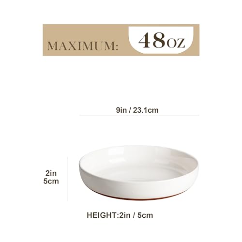 MALACASA 48 Oz Pasta Bowls Set of 4, Ceramic Soup Bowls, TARA Khaki White | Microwave and Dishwasher Safe, Chip-Resistant, For Salad, Soup, Fruit, and Dessert, 9 Inch Wide, Stackable, Modern Design - color: Khaki White
