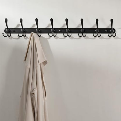 Coat Rack Wall Mount - 29.5” Long 8-Tri-Hooks Heavy Duty Coat Hanger Rail Wall Hooks for Hanging Coats Hats Clothing Clothes Purse Mudroom Entryway, Black, Pack of 2 - color: Black, size: L=29.5” (2 Pcs)