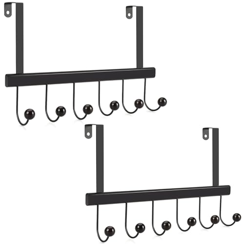 TOPIA HANGER Over The Door Hooks for Hanging, Towel Hooks Towel Racks for Bathroom, Coat Hooks Coat Rack Over The Door Organizer Hanging, Wooden Door Hangers for Coat Towel Hat Purse CT72B - 2 Pack - color: Retro Black, size: 2 Pack