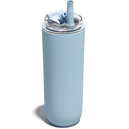 16 oz Insulated Coffee Tumblers, Travel Coffee Tumblers with Straw (Blue) | Double-Wall Stainless Steel Tumbler, Leak Proof Tumbler, Reusable Cups with Lids for lced and Hot Drinks - color: 16-Blue, size: 16 Ounces