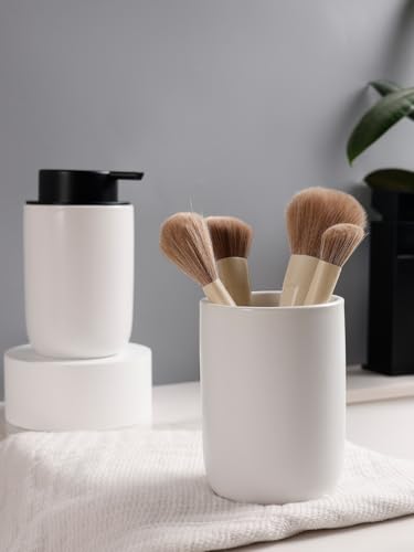 Bosilunlife Soap Dispenser and Toothbrush Holder Set - 11Oz Foam Soap Dispenser Pump Ceramic Bathroom Counter Soap Toothbrush Holder Set White Bathroom Accessories Set - color: White-cylinder Foam