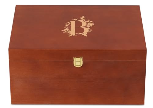 InnoBeta Personalized Keepsake Box, Wooden Storage Boxes, Large Keepsake Boxes with Lid for Memory Treasure, Initial B - color: Initial B