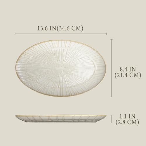 13.6-inch Ceramic Dinner Plate Set of 4, Ceramic Salad Plate Set, Retro Cream-Style Dinner Plate,Suitable for salads, appetizers, snacks, and sushi，Oven and dishwasher safety - color: White 8