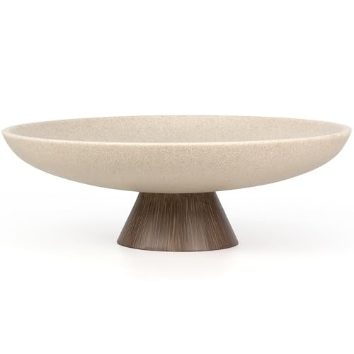 LIN CHUAN Large Decorative Bowl, Resin Pedestal Fruit Bowl, Brown | Ideal for home decor, this stylish bowl works as a fruit bowl for kitchen counters or a chic key holder for entryway tables - color: Brown