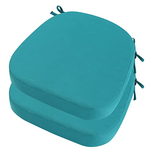 idee-home Outdoor Chair Cushions Set of 2, 17" x 17" D-Shaped | Thick Outdoor Seat Cushions Waterproof Patio Furniture with Ties Dining Pads - color: Peacock Blue, size: 17x17x2 Inch