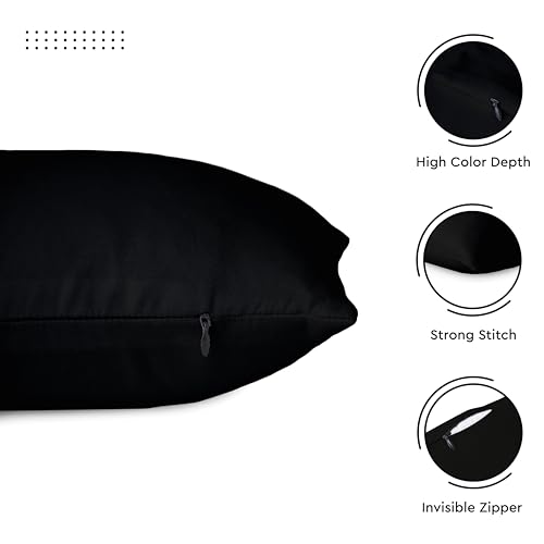 Encasa XO Throw Pillow Covers, Cotton, No Inserts 12"x12" Jet Black | Durable Cotton Canvas | Concealed Invisible Zipper | Ideal for DIY & Embroidery | Living Room & Couch | Set of 2 - color: Jet Black, size: 12" x 12" (Pack of 2)
