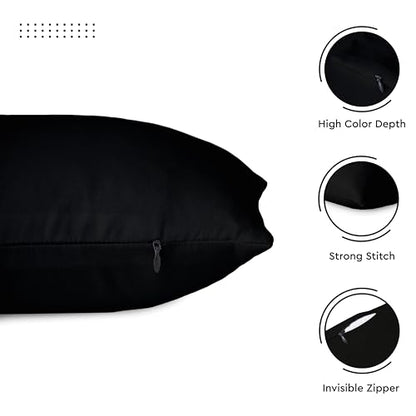 Encasa XO Throw Pillow Covers, Cotton, No Inserts 12"x12" Jet Black | Durable Cotton Canvas | Concealed Invisible Zipper | Ideal for DIY & Embroidery | Living Room & Couch | Set of 2 - color: Jet Black, size: 12" x 12" (Pack of 2)
