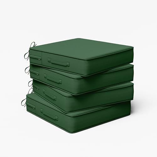 Outdoor Chair Cushion 19 x 19 x 4 Inches Patio Furniture Outdoor Waterproof Seat Cushion, Patio Chair Cushion with Handles and Ties, Square Dining Chair Cushion Set of 4, Green - color: Green, size: 19×19×4 in