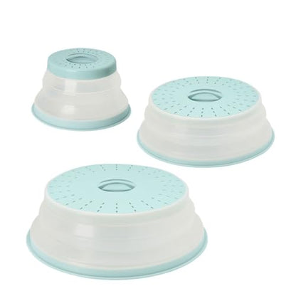 Tovolo 3-Piece Silicone Microwave Splatter Lid Set Blue Haze Small Medium Large Set of 3, Collapsible Dishwasher Safe BPA Free Vented Silicone Microwave Splatter Cover Set for Food Reheating - color: Blue Haze, size: Small/Medium/Large - 3-Pack