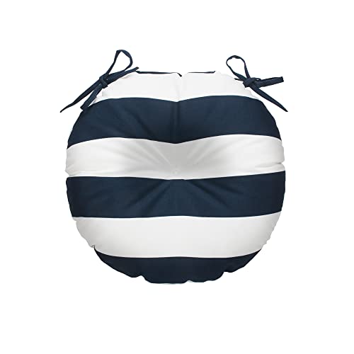 Magpie Fabrics Outdoor Round Bistro Seat Cushions with Ties, 15"x15"x4" Set of 2, Tufted Waterproof Barstool Chair Pads for Patio Home Garden Office, Navy White - color: Navy White