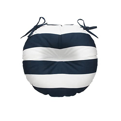 Magpie Fabrics Outdoor Round Bistro Seat Cushions with Ties, 15"x15"x4" Set of 2, Tufted Waterproof Barstool Chair Pads for Patio Home Garden Office, Navy White - color: Navy White